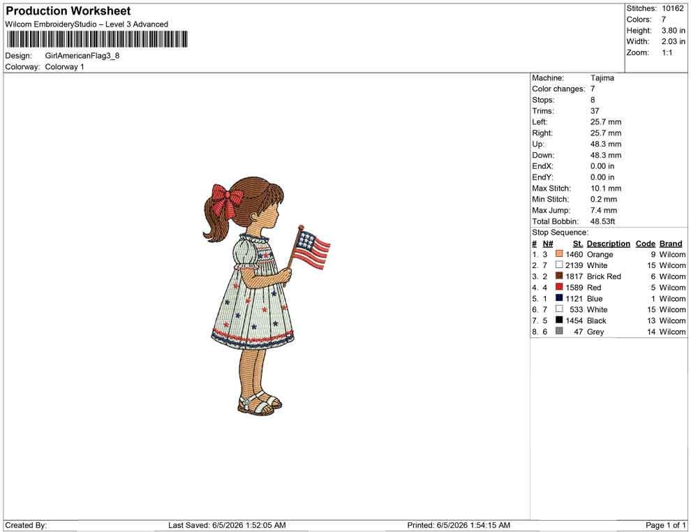 4th of July Machine Embroidery Designs: Girl With Flag Embroidery Design Patriotic Kid Embroidery File PES DST JEF+ (Digital Download)
