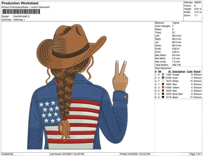 Patriot Cowgirl Embroidery Design: Retro USA Machine Embroidery Files Patriotic Western Country (PES DST+) Digital Download
