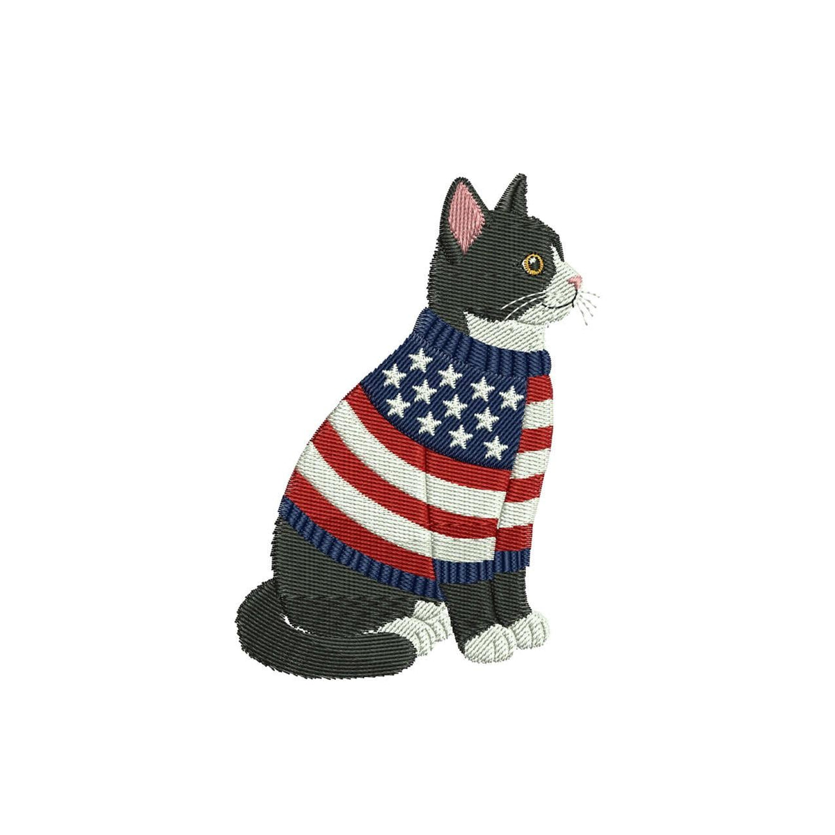 Patriotic Cat Embroidery Designs: American Cat Machine Embroidery File 4th of July Kitten Embroidery File (DST, PES, JEF+) Digital Download