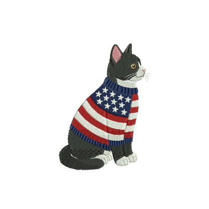 Patriotic Cat Embroidery Designs: American Cat Machine Embroidery File 4th of July Kitten Embroidery File (DST, PES, JEF+) Digital Download