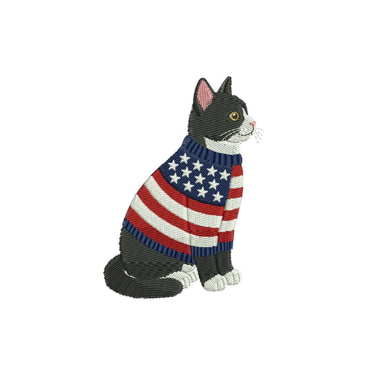 Patriotic Cat Embroidery Designs: American Cat Machine Embroidery File 4th of July Kitten Embroidery File (DST, PES, JEF+) Digital Download