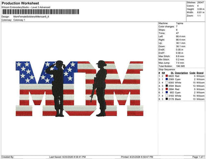 Patriot Mom Embroidery Designs: American Army Mom Machine Embroidery File For Patriotic Mother (Digital Download) PES DST JEF+