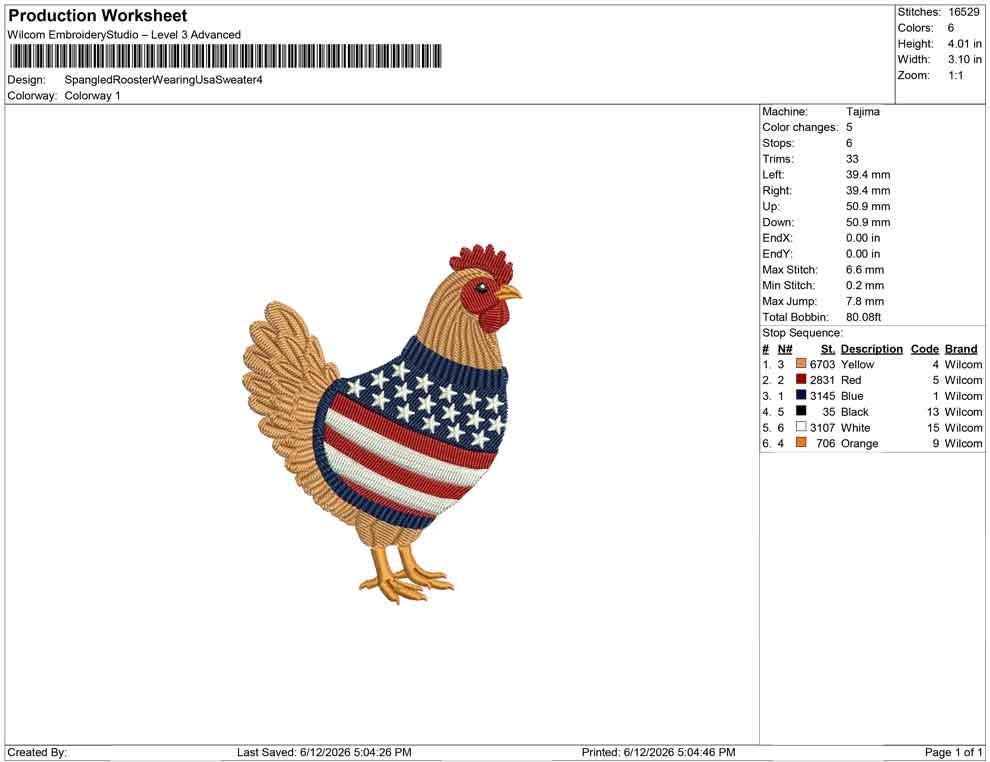Patriotic Rooster Embroidery Designs: Sweater Chicken Machine Embroidery File 4th of July Farm Embroidery File (DST, PES, JEF+) Digital File