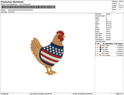 Patriotic Rooster Embroidery Designs: Sweater Chicken Machine Embroidery File 4th of July Farm Embroidery File (DST, PES, JEF+) Digital File