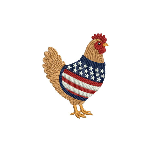 Patriotic Rooster Embroidery Designs: Sweater Chicken Machine Embroidery File 4th of July Farm Embroidery File (DST, PES, JEF+) Digital File