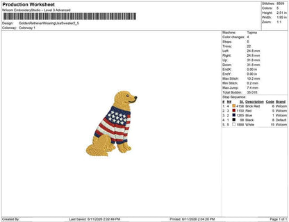 Patriotic Golden Retriever Embroidery Designs: Cowboy Dog Machine Embroidery File 4th of July Puppy Embroidery File (DST, PES, JEF+) Digital