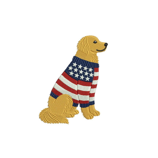 Patriotic Golden Retriever Embroidery Designs: Cowboy Dog Machine Embroidery File 4th of July Puppy Embroidery File (DST, PES, JEF+) Digital