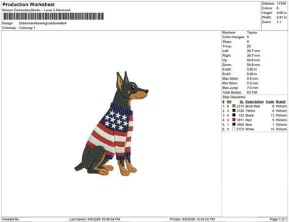 Patriotic Doberman Embroidery Designs: Sweater Dog Machine Embroidery File 4th of July Puppy Embroidery File (DST, PES, JEF+) Digital