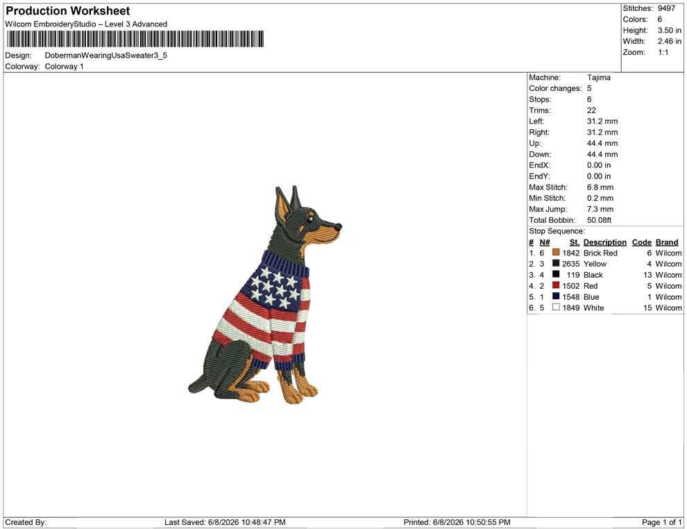 Patriotic Doberman Embroidery Designs: Sweater Dog Machine Embroidery File 4th of July Puppy Embroidery File (DST, PES, JEF+) Digital