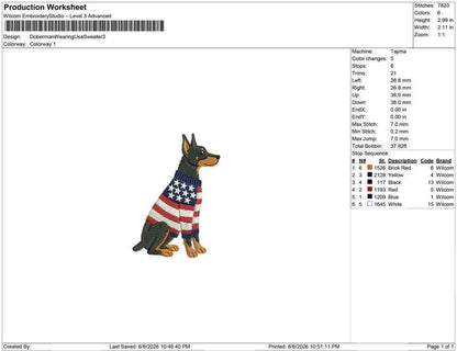 Patriotic Doberman Embroidery Designs: Sweater Dog Machine Embroidery File 4th of July Puppy Embroidery File (DST, PES, JEF+) Digital