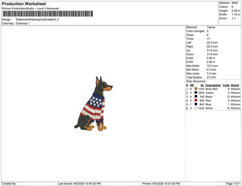 Patriotic Doberman Embroidery Designs: Sweater Dog Machine Embroidery File 4th of July Puppy Embroidery File (DST, PES, JEF+) Digital