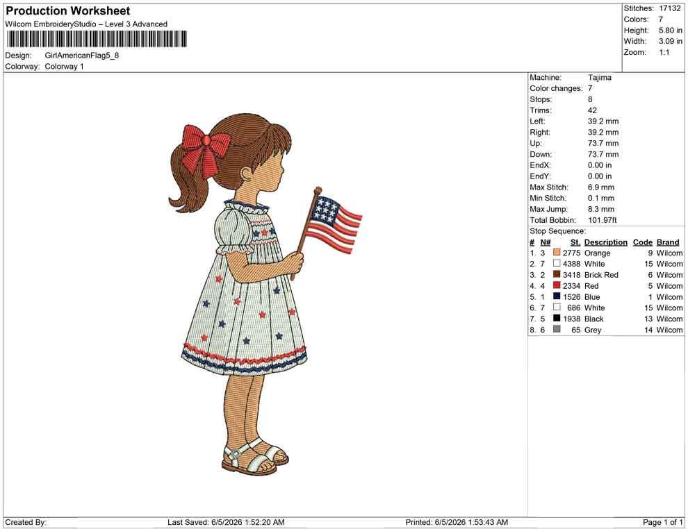 4th of July Machine Embroidery Designs: Girl With Flag Embroidery Design Patriotic Kid Embroidery File PES DST JEF+ (Digital Download)