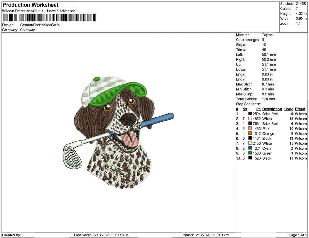 German Shorthaired Pointer Embroidery Designs: Dog Golf Machine Embroidery File Dog Short hair Embroidery File (DST, PES, JEF+) Digital
