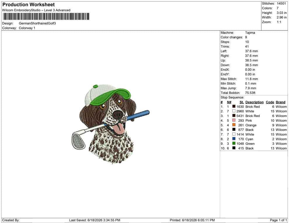 German Shorthaired Pointer Embroidery Designs: Dog Golf Machine Embroidery File Dog Short hair Embroidery File (DST, PES, JEF+) Digital