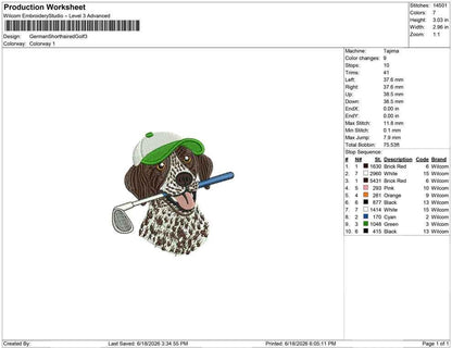 German Shorthaired Pointer Embroidery Designs: Dog Golf Machine Embroidery File Dog Short hair Embroidery File (DST, PES, JEF+) Digital