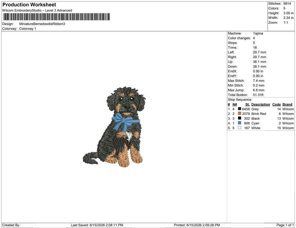 Cockapoo Embroidery Designs: Dog with Bow Machine Embroidery File Dog Embroidery File (DST, PES, JEF, More) Digital Download