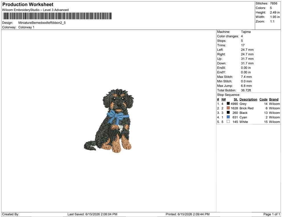 Cockapoo Embroidery Designs: Dog with Bow Machine Embroidery File Dog Embroidery File (DST, PES, JEF, More) Digital Download