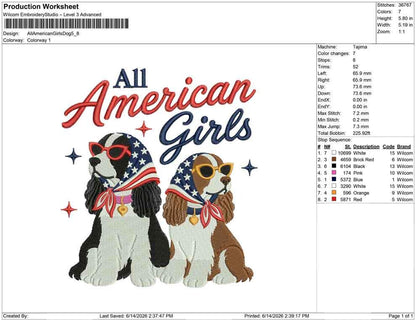 All American Dog Embroidery Designs: Girl Dogs Machine Embroidery File 4th of July Puppies Embroidery File (DST, PES, JEF+) Digital Download