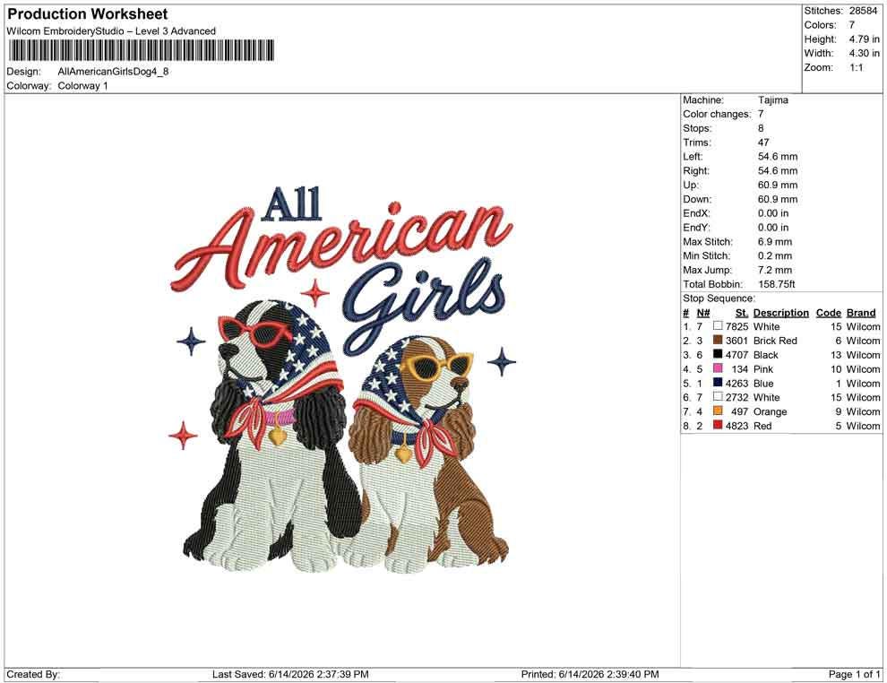 All American Dog Embroidery Designs: Girl Dogs Machine Embroidery File 4th of July Puppies Embroidery File (DST, PES, JEF+) Digital Download