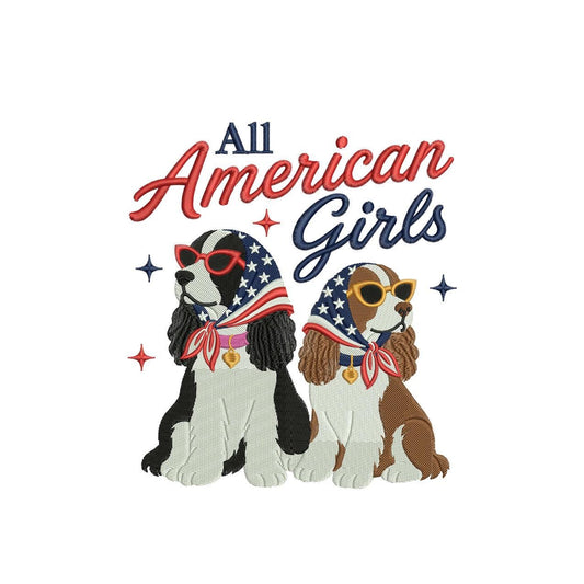 All American Dog Embroidery Designs: Girl Dogs Machine Embroidery File 4th of July Puppies Embroidery File (DST, PES, JEF+) Digital Download