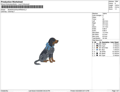 Bluetick Coonhound Embroidery Designs: Dog with Bow Machine Embroidery File Dog Embroidery File (DST, PES, JEF, More) Digital Download