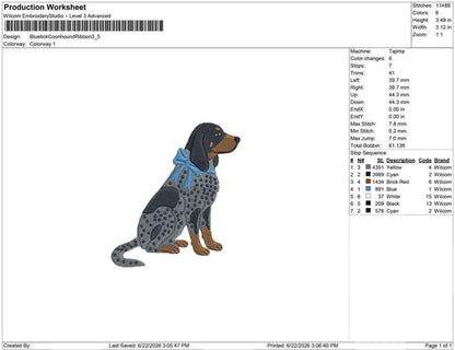 Bluetick Coonhound Embroidery Designs: Dog with Bow Machine Embroidery File Dog Embroidery File (DST, PES, JEF, More) Digital Download