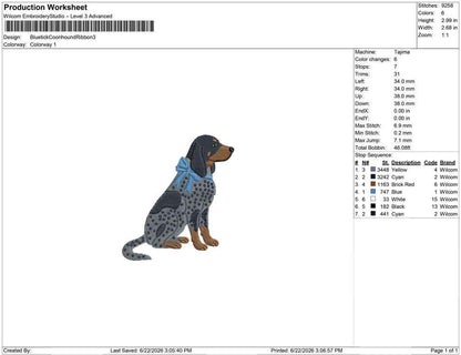 Bluetick Coonhound Embroidery Designs: Dog with Bow Machine Embroidery File Dog Embroidery File (DST, PES, JEF, More) Digital Download