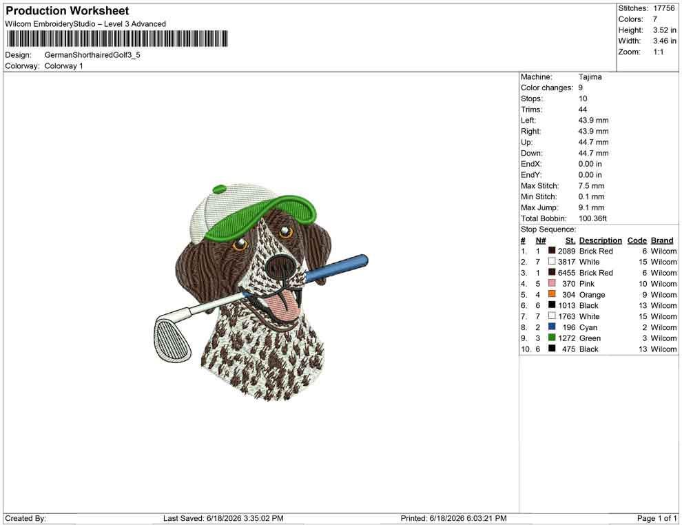 German Shorthaired Pointer Embroidery Designs: Dog Golf Machine Embroidery File Dog Short hair Embroidery File (DST, PES, JEF+) Digital