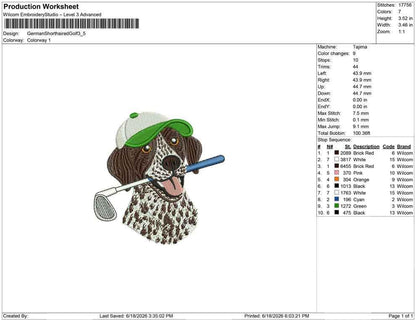 German Shorthaired Pointer Embroidery Designs: Dog Golf Machine Embroidery File Dog Short hair Embroidery File (DST, PES, JEF+) Digital