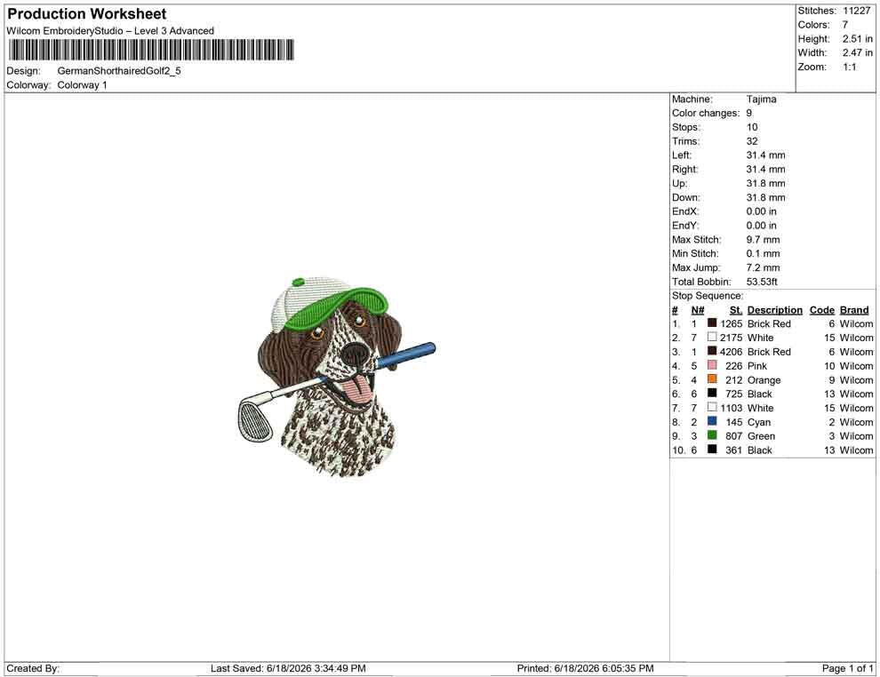 German Shorthaired Pointer Embroidery Designs: Dog Golf Machine Embroidery File Dog Short hair Embroidery File (DST, PES, JEF+) Digital