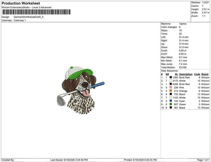 German Shorthaired Pointer Embroidery Designs: Dog Golf Machine Embroidery File Dog Short hair Embroidery File (DST, PES, JEF+) Digital
