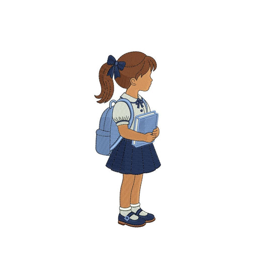 School Embroidery Designs: Back to School Machine Embroidery File School Girl Embroidery Design (PES DST EXP+) Digital Download