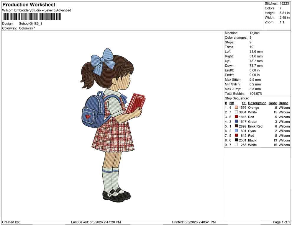 Schoolgirl Embroidery Designs: Girls Back to School Machine Embroidery File School Girl Embroidery Design (PES DST EXP+) Digital Download