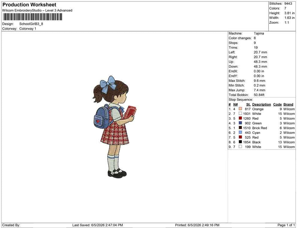 Schoolgirl Embroidery Designs: Girls Back to School Machine Embroidery File School Girl Embroidery Design (PES DST EXP+) Digital Download