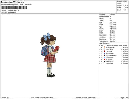 Schoolgirl Embroidery Designs: Girls Back to School Machine Embroidery File School Girl Embroidery Design (PES DST EXP+) Digital Download