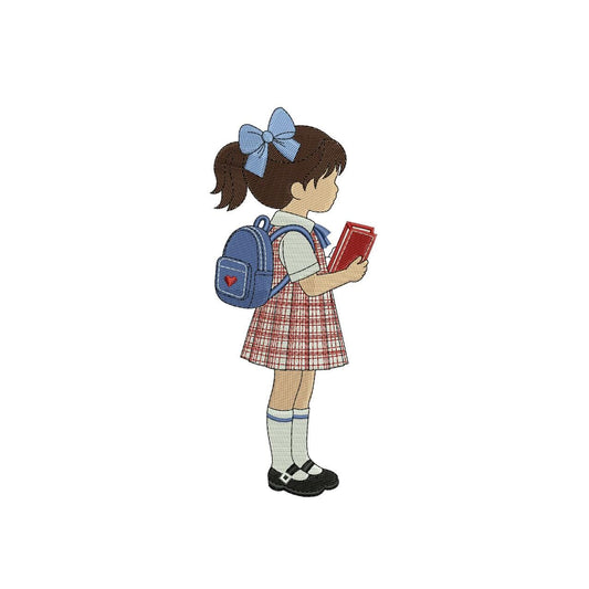 Schoolgirl Embroidery Designs: Girls Back to School Machine Embroidery File School Girl Embroidery Design (PES DST EXP+) Digital Download