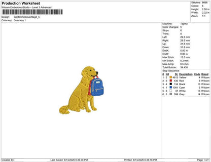 Golden Retriever Embroidery Designs: Back to School Machine Embroidery File School Dog Embroidery Design (PES DST EXP+) Digital Download