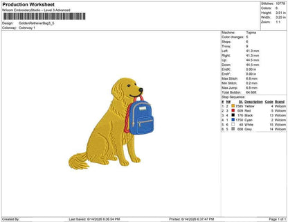 Golden Retriever Embroidery Designs: Back to School Machine Embroidery File School Dog Embroidery Design (PES DST EXP+) Digital Download