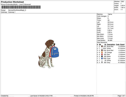 GSP Embroidery Designs: Back to School Machine Embroidery File German Shorthaired Pointer Embroidery Design (PES DST+) Digital Download