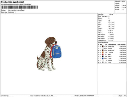 GSP Embroidery Designs: Back to School Machine Embroidery File German Shorthaired Pointer Embroidery Design (PES DST+) Digital Download