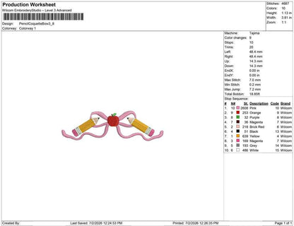 Back To School Embroidery Designs: Coquette Machine Embroidery Files For Teacher Appreciation Embroidery Design (PES DST EXP+) Instant
