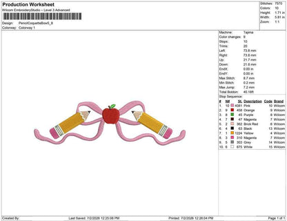 Back To School Embroidery Designs: Coquette Machine Embroidery Files For Teacher Appreciation Embroidery Design (PES DST EXP+) Instant