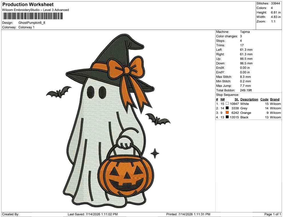 Halloween Ghost Embroidery Designs: Apparition With Pumpkin Machine Embroidery File Witch Hat Embroidery Design (Digital Download) PES DST+