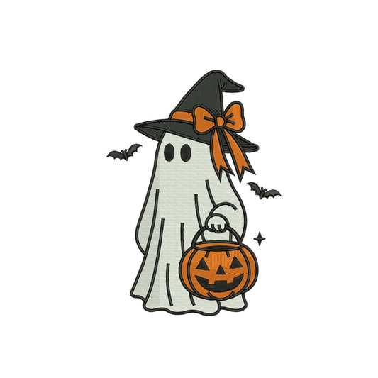 Halloween Ghost Embroidery Designs: Apparition With Pumpkin Machine Embroidery File Witch Hat Embroidery Design (Digital Download) PES DST+