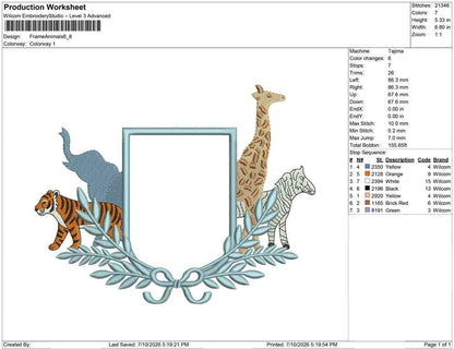 Safari Banner Frame Embroidery Designs: Animal Embroidery Crest Elephant, Tiger, Giraffe, and Zebra Baby Door Hanger Machine Embroidery File