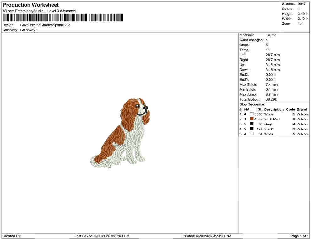 Cavalier King Charles Spaniel Embroidery Designs: Cavalier Dog Machine Embroidery File KCC Embroidery File (DST, PES) Digital