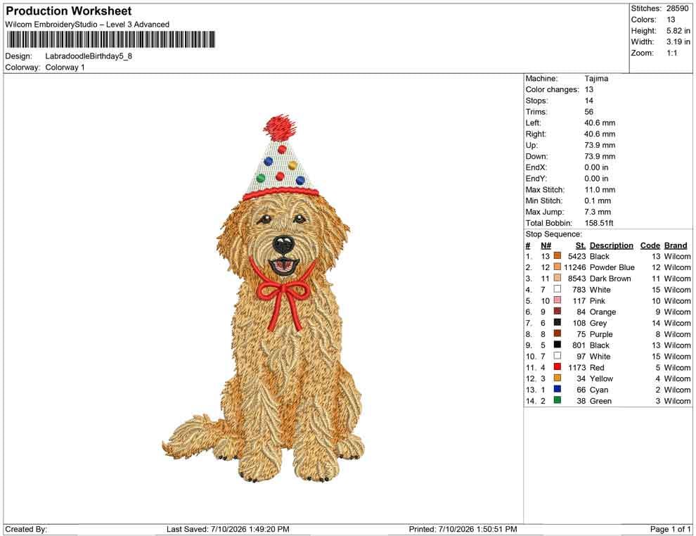 Goldendoodle Embroidery Designs: Birthday Goldendoodle Dog Machine Embroidery File Puppy with Party Hat Embroidery Design (Digital Download)