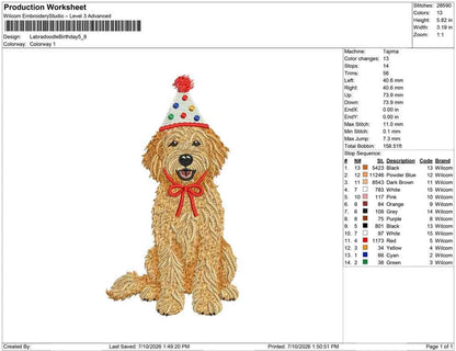 Goldendoodle Embroidery Designs: Birthday Goldendoodle Dog Machine Embroidery File Puppy with Party Hat Embroidery Design (Digital Download)