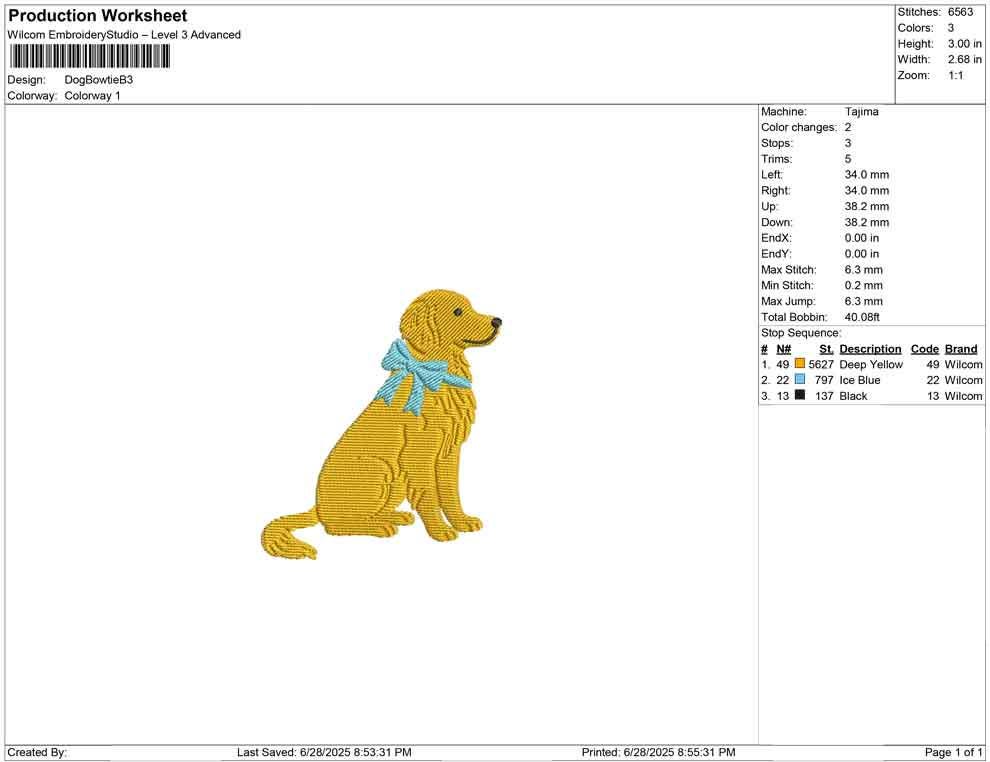 Golden Retriever Embroidery Design: Dog with Bow Machine Embroidery File Dog Embroidery File (DST, PES, JEF, More) Digital Download