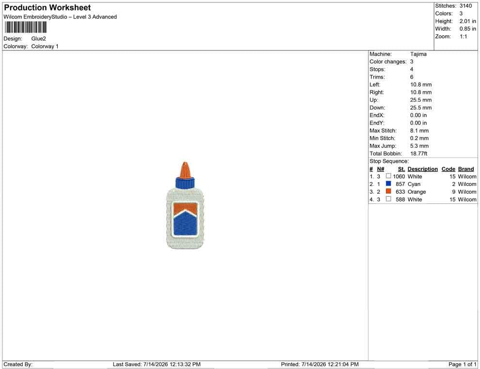 Glue Bottle Embroidery Design: Mini Glue Bottle Machine Embroidery File Craft School Teacher Glue Embroidery File (DST, PES, JEF, More)